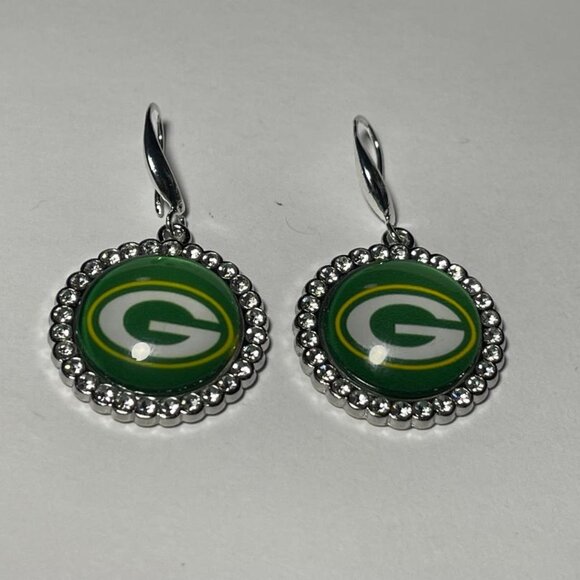 Green Bay Packers NFL Fashion Dangle Rhinestone Earrings NEW - Picture 1 of 1